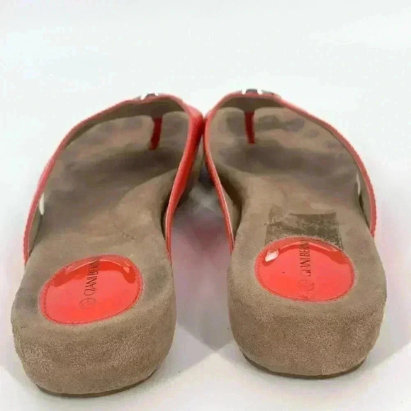 Giani Bernini Racchel sandals 7 orange faux patent leather flatforms flip flops - Picture 4 of 13